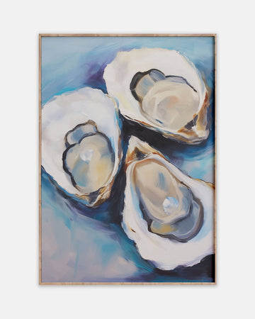 Modern Blue Oysters Painting Poster. Sea Food Kitchen or Dining Room Wall Art