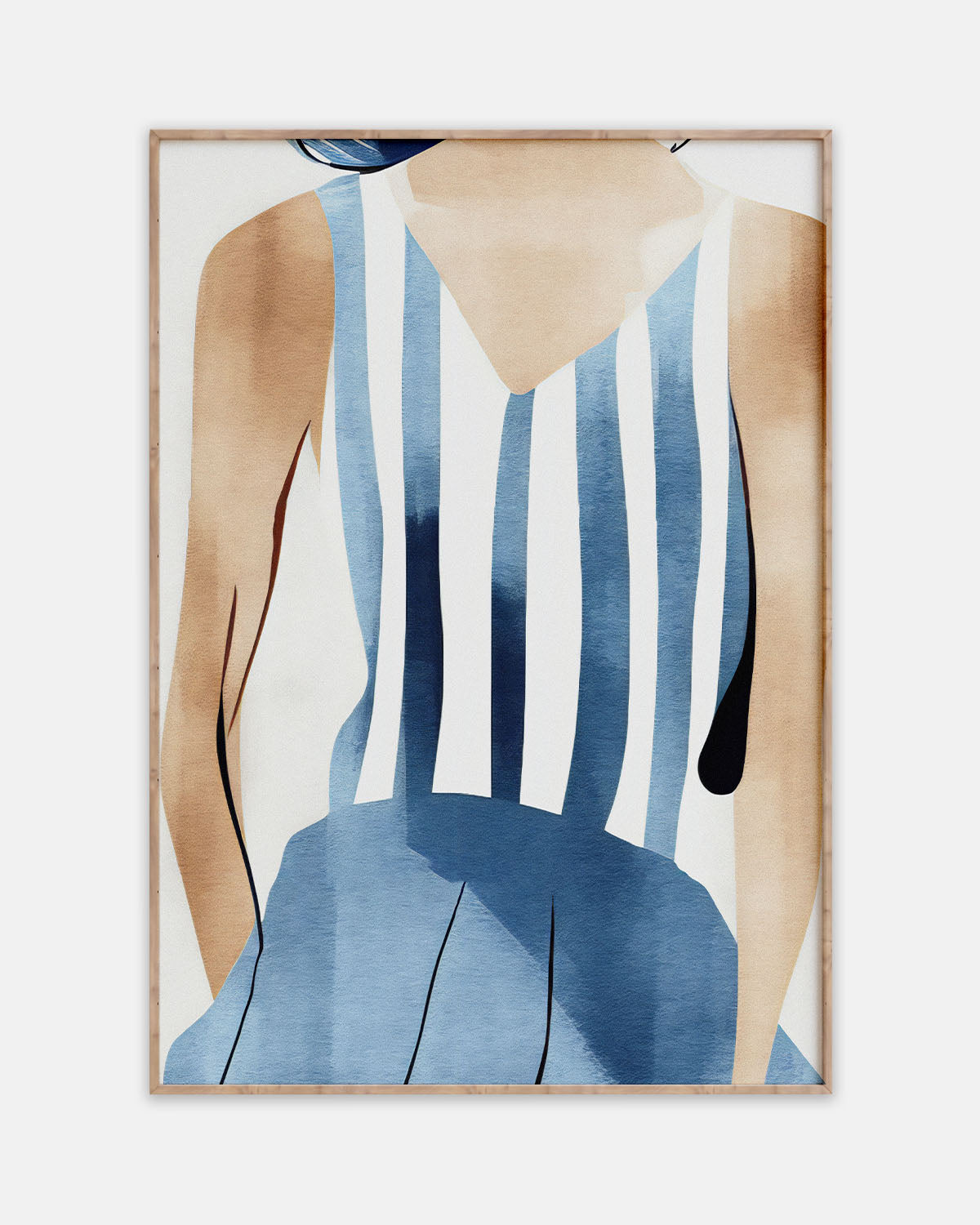 Blue Marine Fashion Girl. Modern Watercolor Female Body Portrait